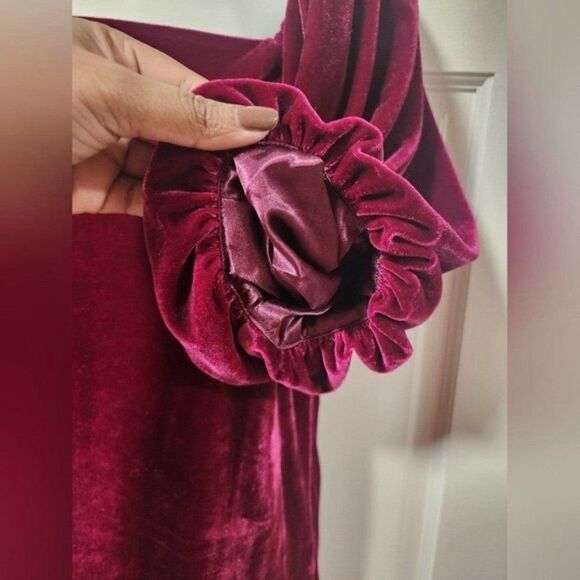 Rebecca Minkoff Fuchsia Vienne Velvet Square Neck Short Puff Sleeve Mini Dress - Picture 5 of 11